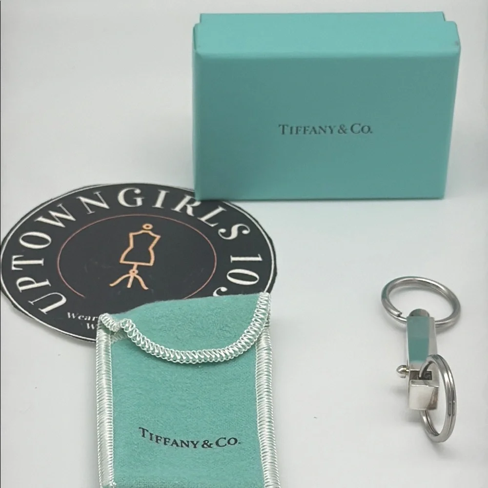 Authentic Tiffany & Co. Silver Valet Keychain with Blue Pouch & Box NWT   Unisex